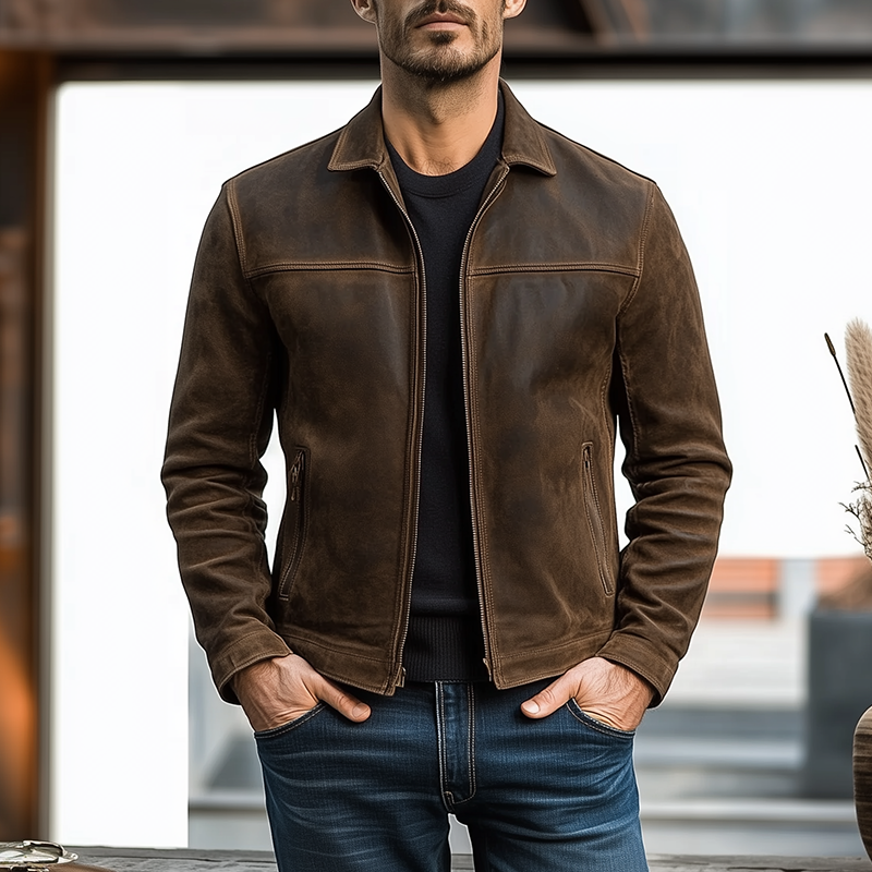 Mens Classic Zipper Leather Jacket