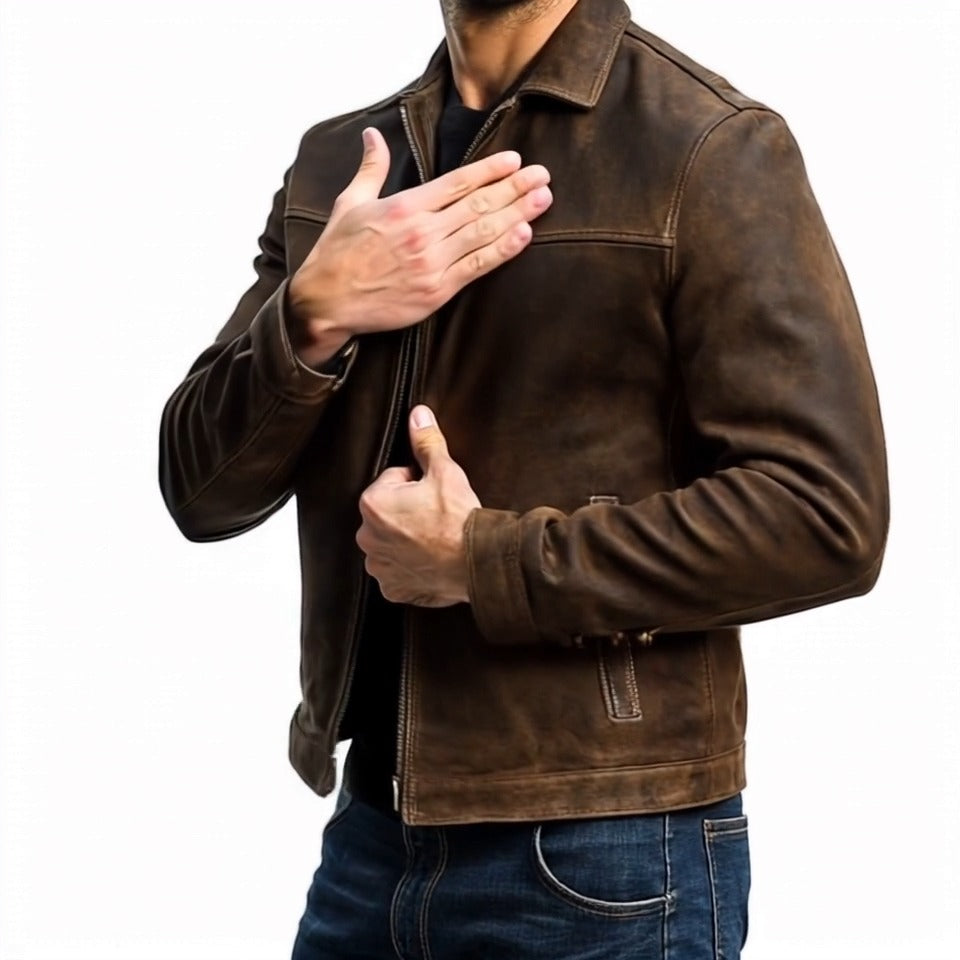 Mens Classic Zipper Leather Jacket
