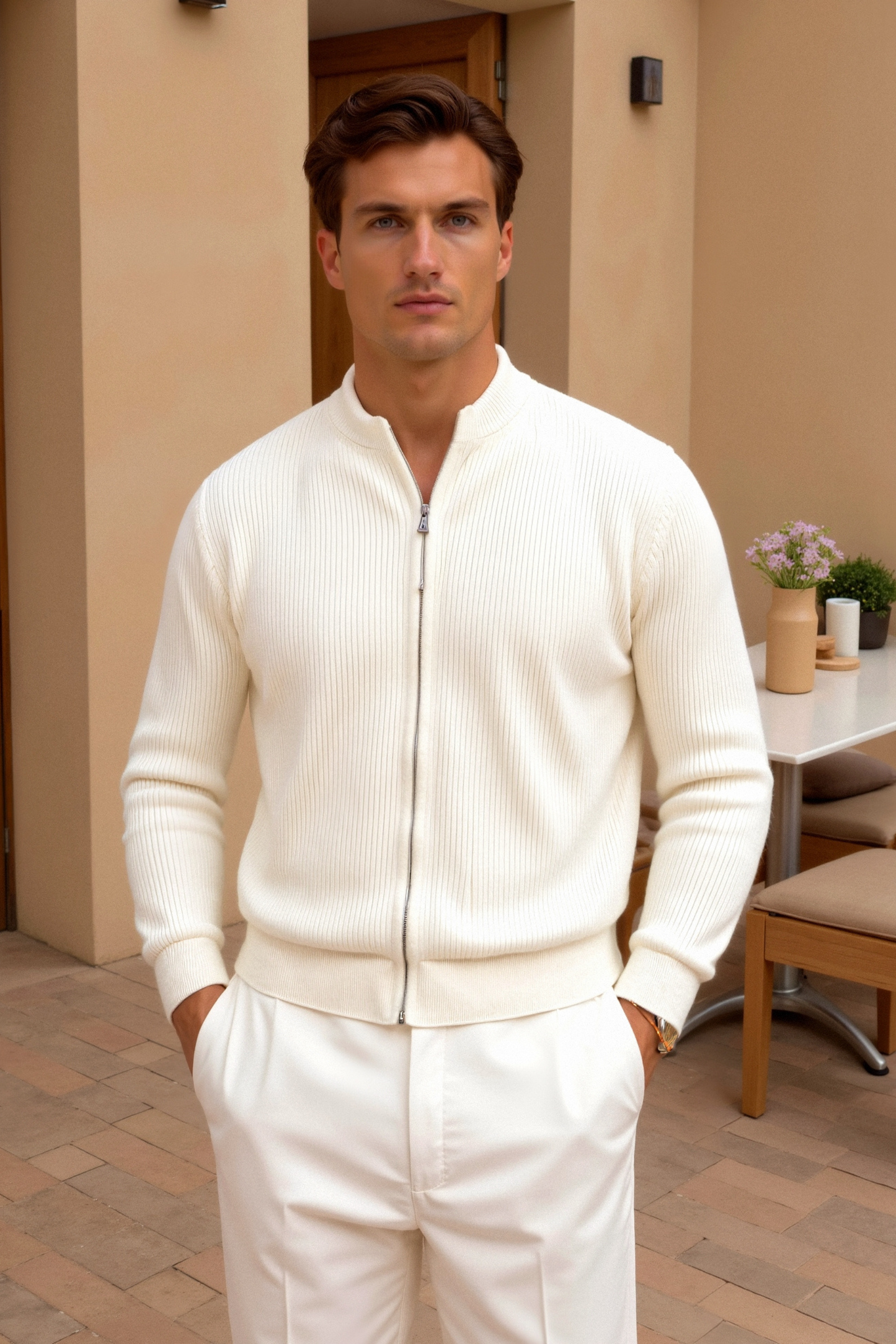 Luxurious Solid Knitted Crew Neck Cardigan