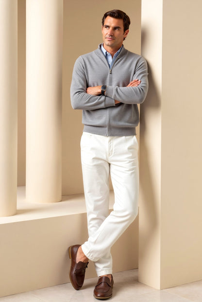 Smart Luxury Slim Fit Elegant Full Zip Cardigan