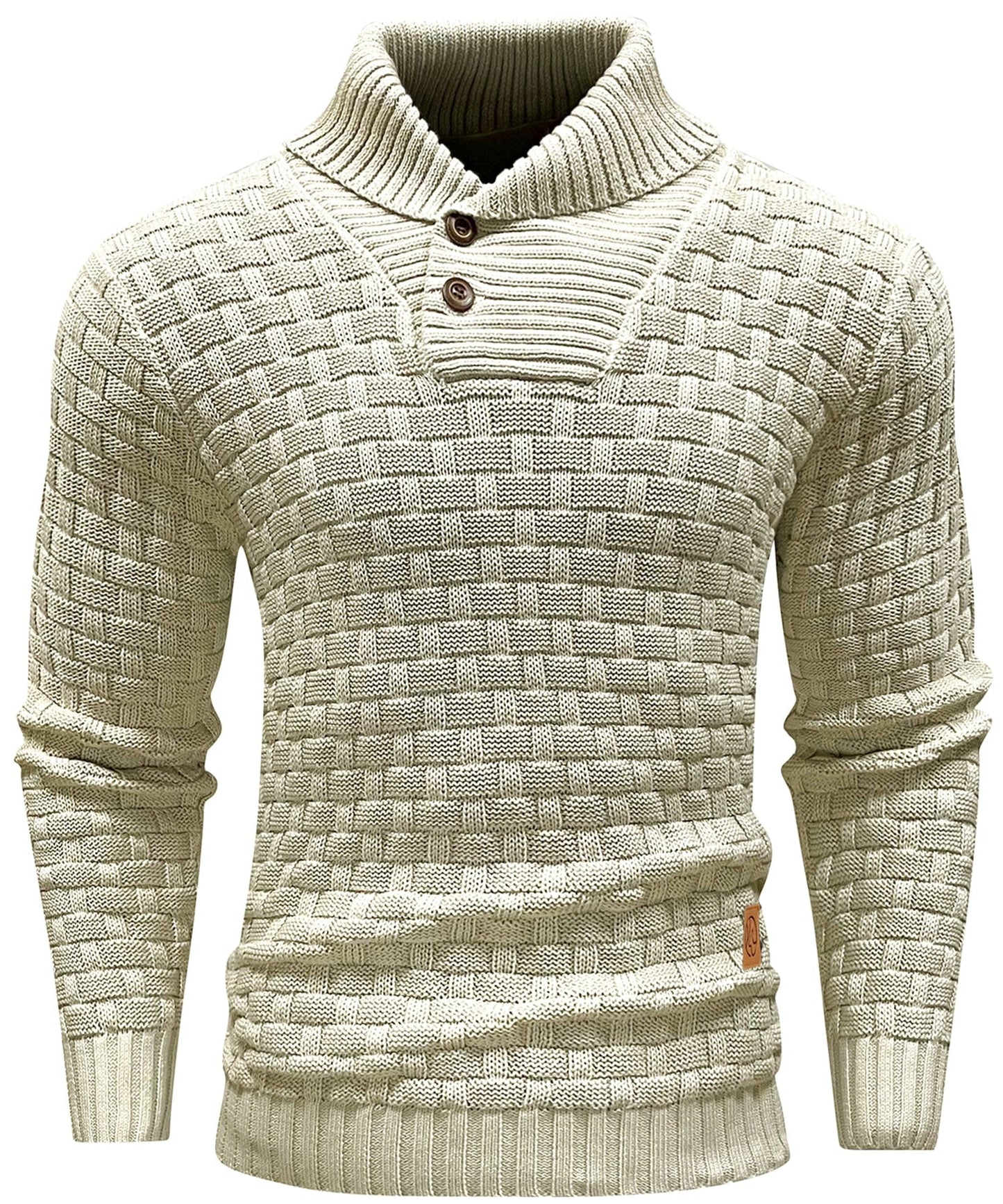 Textured Button-Neck Knit Sweater