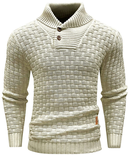 Textured Button-Neck Knit Sweater