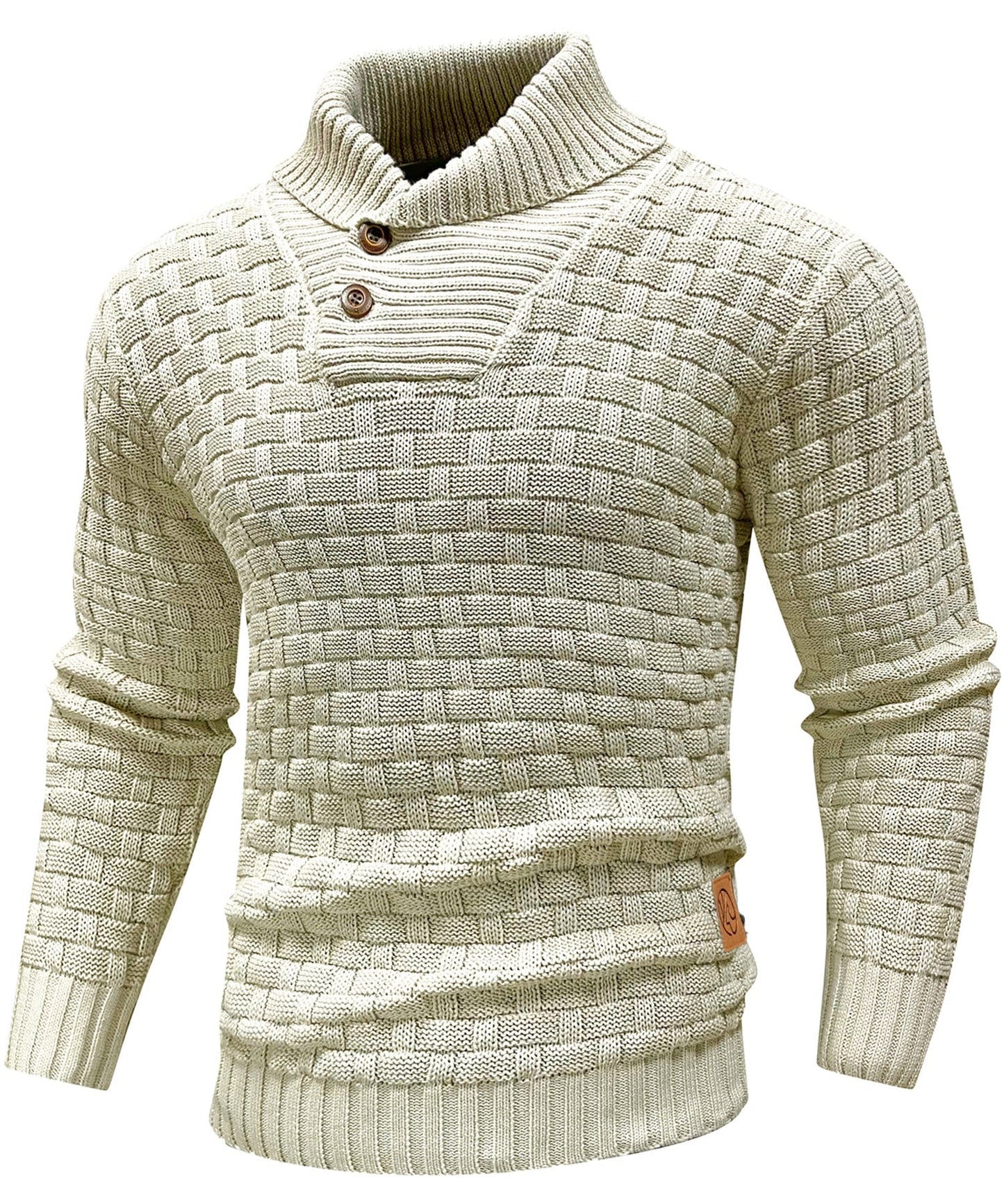 Textured Button-Neck Knit Sweater