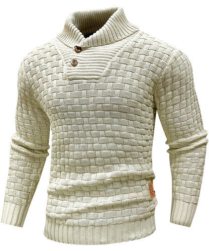 Textured Button-Neck Knit Sweater